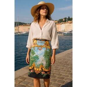 Beppe Spadacini 90s Midi Skirt Garden Versace Greek Print Italian 42 Baroque 6